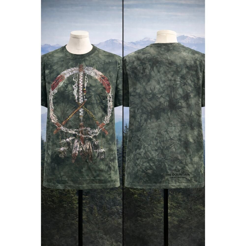 The Mountain Tie Dye Peace Dreamcatcher Graphic Tee Green Mens M